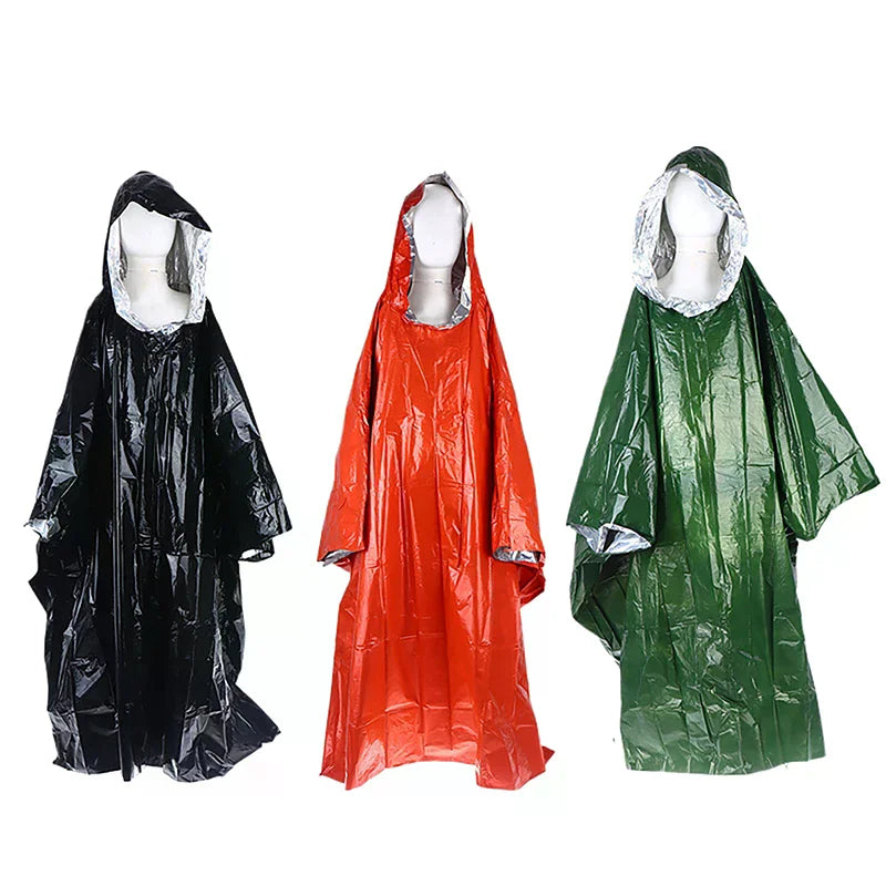 Waterproof Emergency Rain Poncho PE Thermal Blanket Raincoat Hooded Cover For Outdoor Camping Hiking Travel Motorcycle Rain Gear Pi-Mart