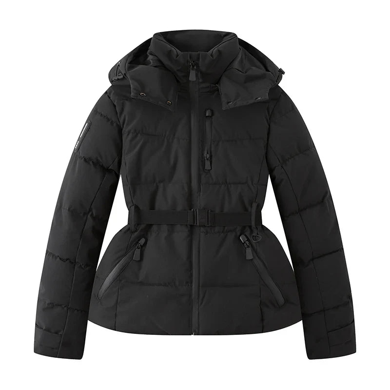 Women's Winter Hooded High Waist Padded Sport Parkas Coats with Belt Female Elegant Thick Warm Pockets Windproof Skiing Jackets LadyShow.Store