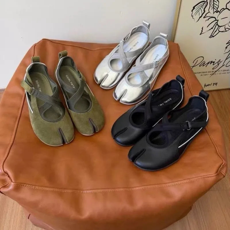 Cross Split Toe Mary Jane Single Shoes Women 2026 New Versatile Flat Ballet Casual Shoes Pi-Mart