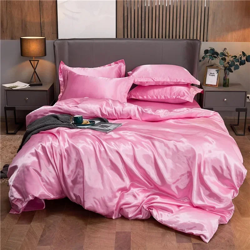 Luxury Rayon Satin Duvet Cover Queen High Quality King Size Smooth Quilt Cover Solid High End Single Double Comforter Cover Pi-Mart