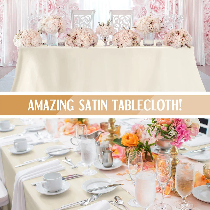 Rectangle Wedding Satin LargeTablecloth Bright Smooth Silk Table Cover Christmas Anniversary Dining Party high-end Table Decor Pi-Mart