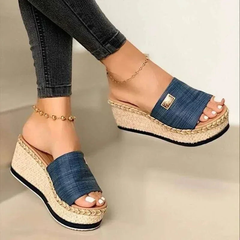 Womens High Heel Sandals Ladies Thick Bottom Casual Slippers Summer New Wedges Sandals Female Shoes Women Platform Mules Slipper LadyShow.Store