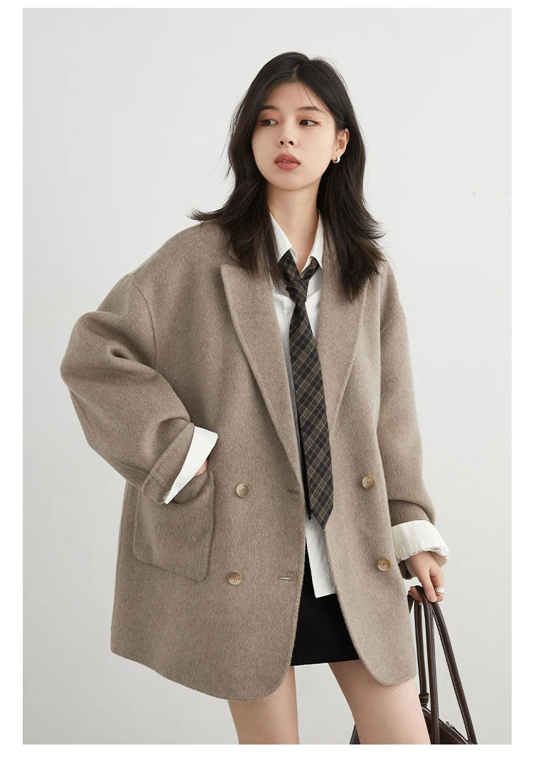 CHIC VEN New Women Woolen Coat Loose Solid Mid-length Double-sided Oversized Office Ladies Jackets Outerwear Autumn Winter 2026 Pi-Mart