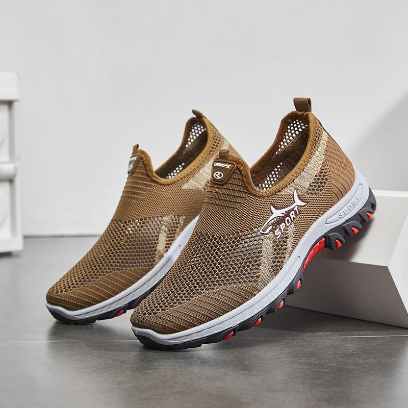 Men's lightweight slip-on sneakers - non-slip casual shoes suitable for hiking, daily wear, and outdoor adventures, black low-top fabric design, with synthetic sole, round toe, ideal for spring and autumn, hiking gear Pi-Mart