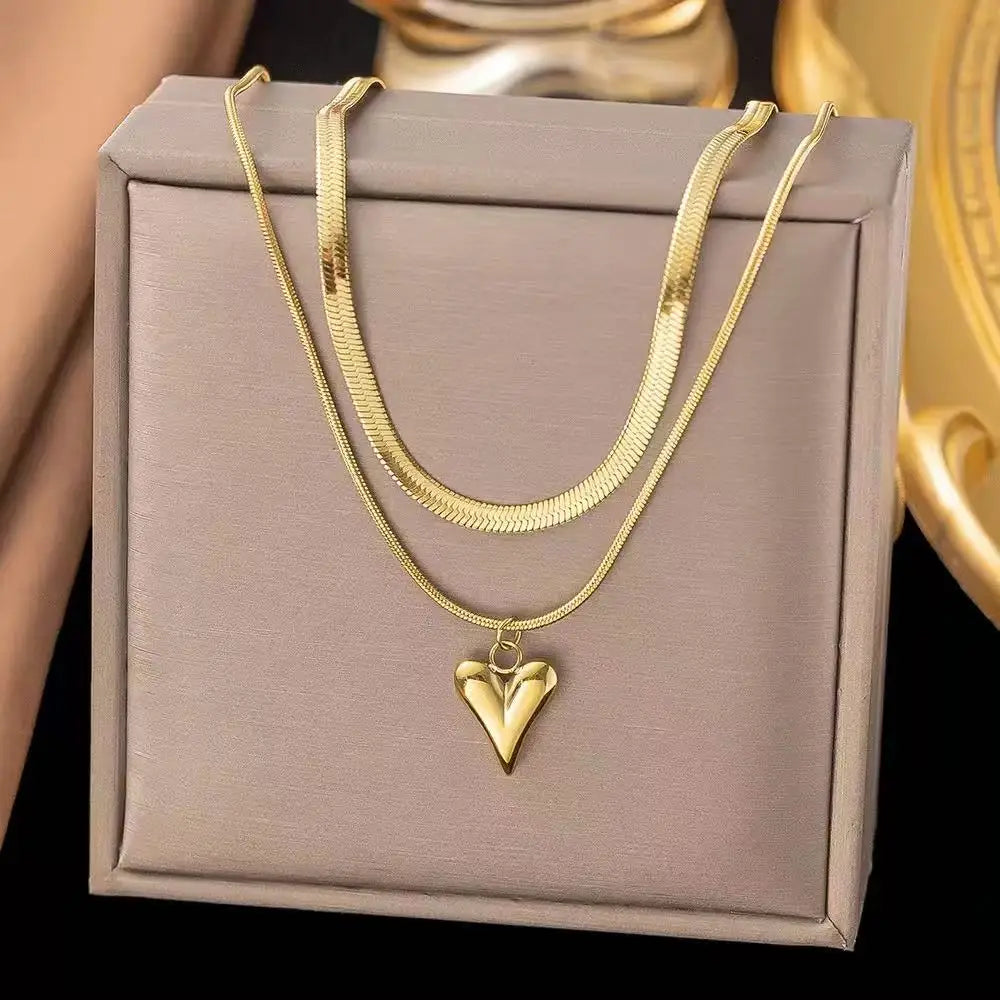 Stainless Steel Heart-shaped Pendant Necklace Metal Waterproof Jewelry For Women Pi-Mart
