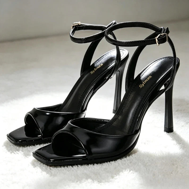 Black Sexy Heels Women Summer Elegant Party Dress Sandals Fashion Square Toe Naked Strap Designer Thin Heels Pumps Zapatos Mujer LadyShow.Store