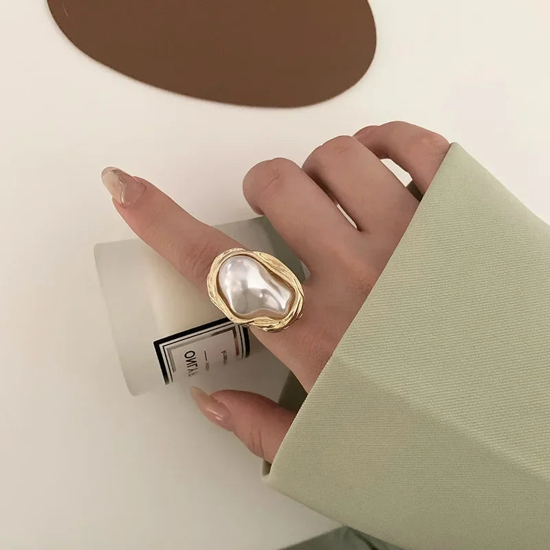 LATS Vintage White Enamel Metal Irregular Shape Geometric Open Adjustable Ring for Women Girl Fashion Jewelry Birthday Gifts Pi-Mart