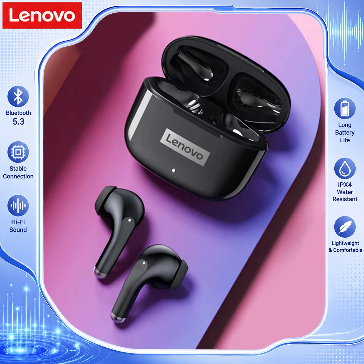 Lenovo XT53 Gaming Headset LED Digital Display Wireless Sport Earbuds HD Call Low Latency Headphones Waterproof GM2 Pro Upgraded Pi-Mart