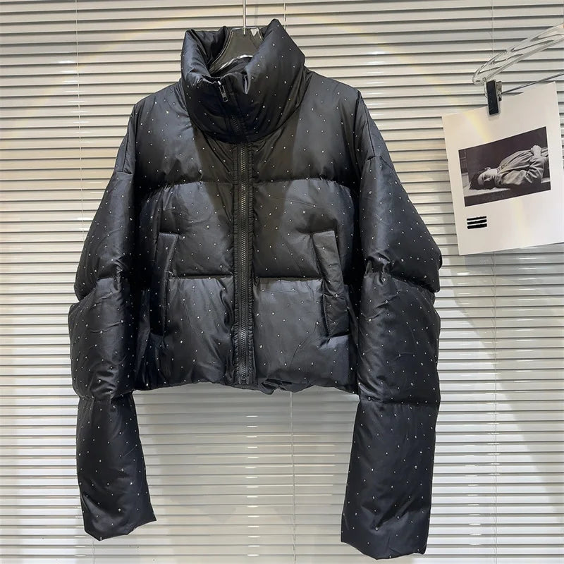 2026 New Winter Clothing Parkas Women's Outwear Short Coats Korean Rhinestone Coat Ladies Thickened Warm Cotton Puffer Jackets LadyShow.Store