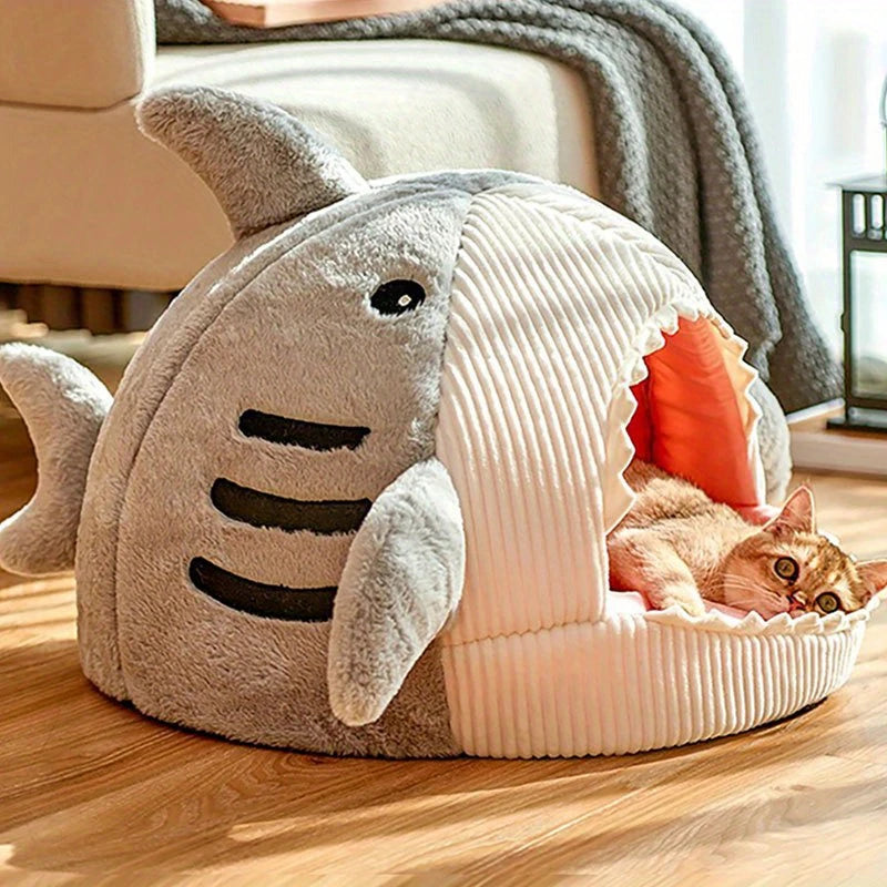 Plush Hooded Cat Cave Bed Round Semi‑Enclosed Shell Pet Nest Washable Anti‑Slip Warm All Season Sleeping Bed For Cats Small Dogs Pi-Mart