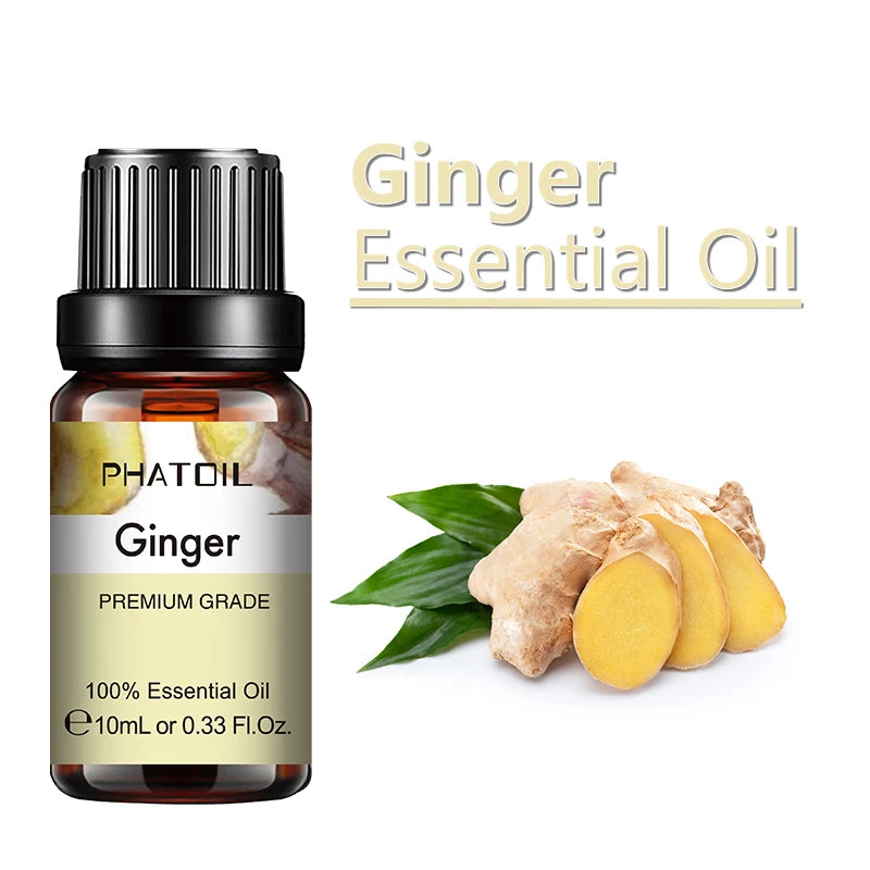 PHATOIL 10ml Ginger Essential Oil for Perfume Candles Making Spa Massage Humidifier Rose Jasmine Pine Needles Tangerine Thyme Pi-Mart