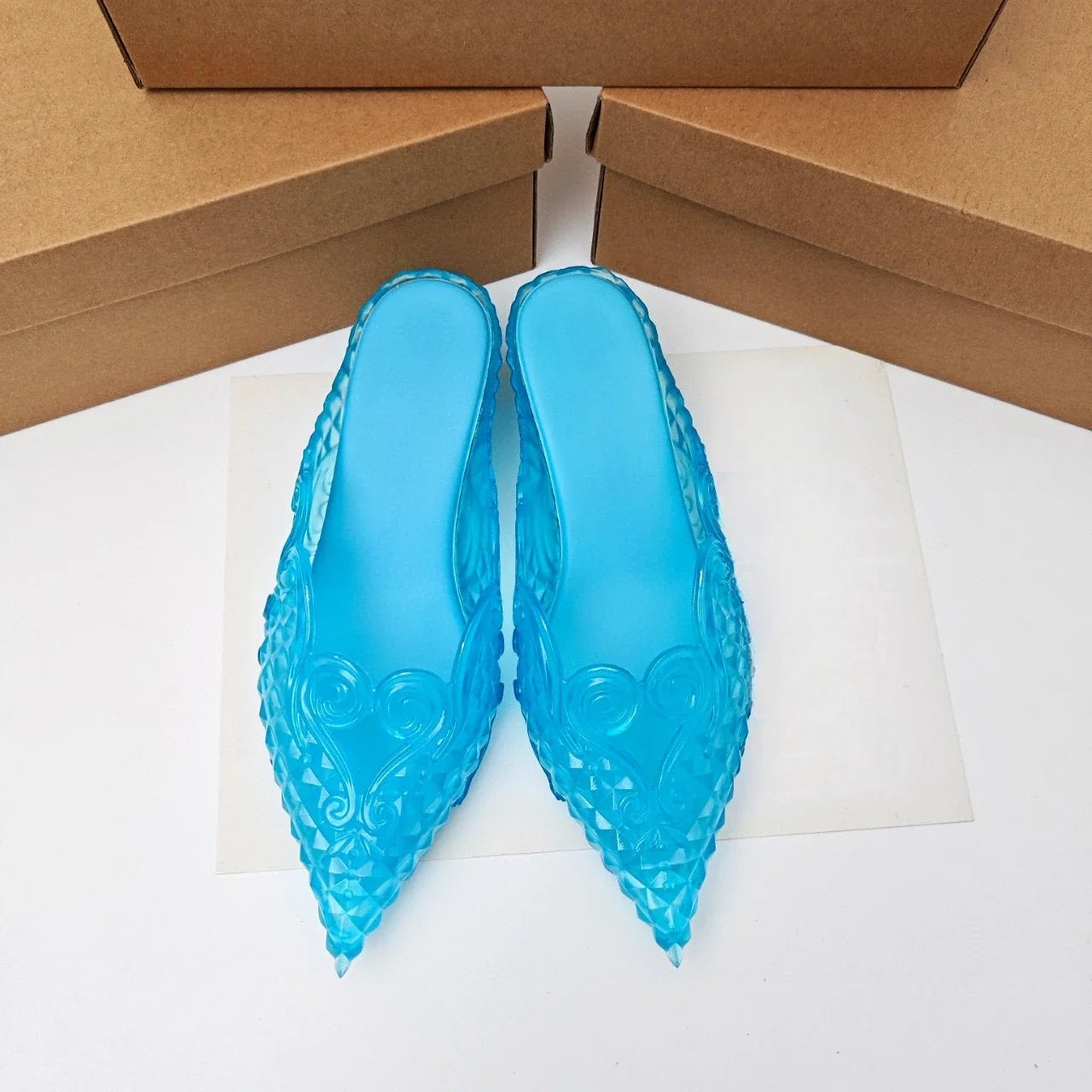 Original Brand Style Women Pointed-toe Crystal High Heel Slippers  Girl Retro Elegance Slippe Ladies Fashion witch Summer Slides LadyShow.Store