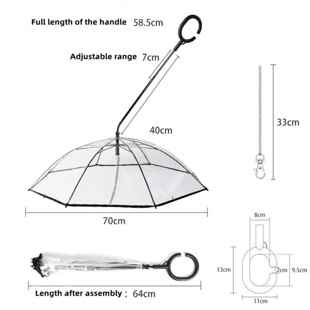 New Transparent Pet Umbrella Well Made Detachable Adjustable Rainy Day Outdoor Dog Walking Leash for Small Dogs Pet Supplies Pi-Mart