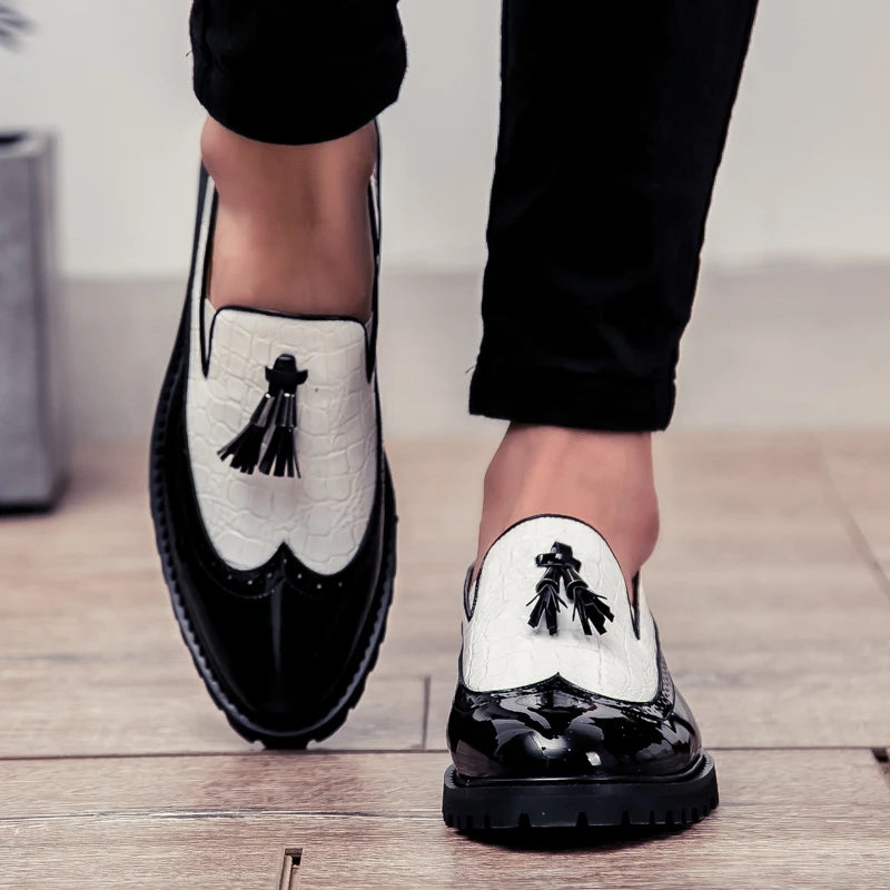 Men Loafers PU Splicing Tassel Decoration Low Heel Comfortable Classic Daily Business Men Shoes Pi-Mart