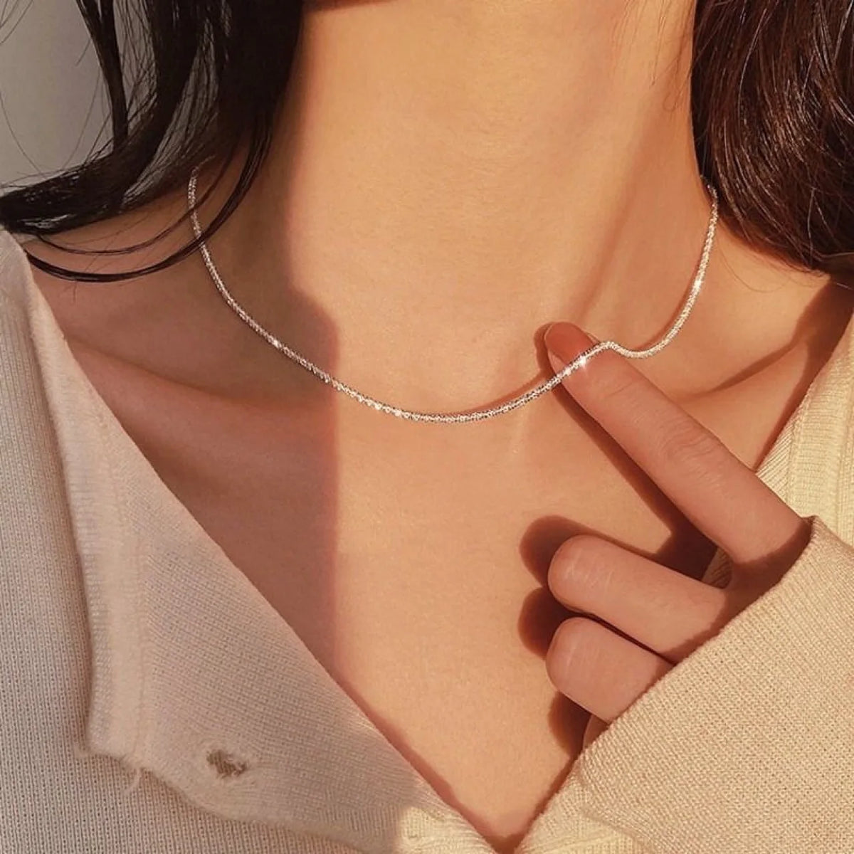 Starry Sky Sparkling Necklace, Women's Clavicle Chain Bracelet, Simple Sparkling Plain Chain, Stackable Design Pi-Mart