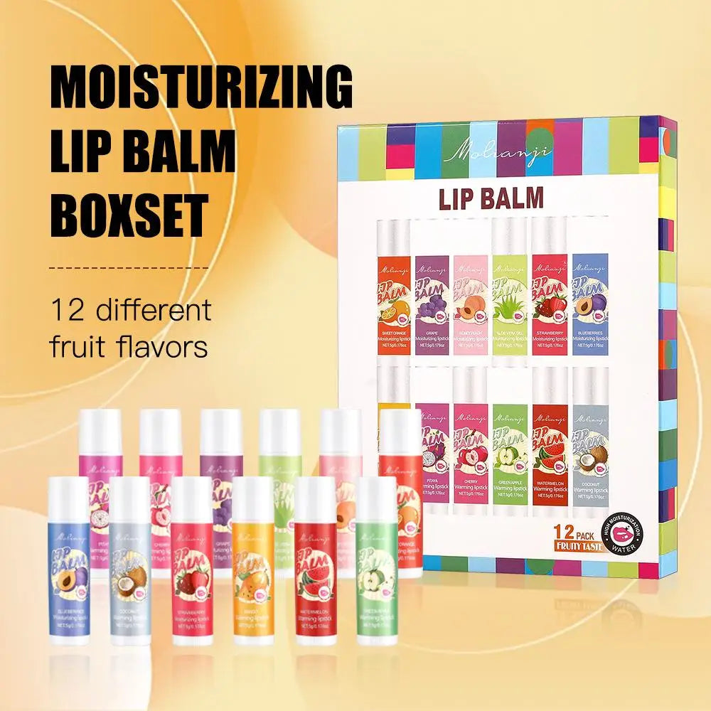 12pcs Moisturizing Lipstick Set, Hydrating Lip Care Suitable For All Skin Types, Fruit Lipstick Lip Balm Set Pi-Mart
