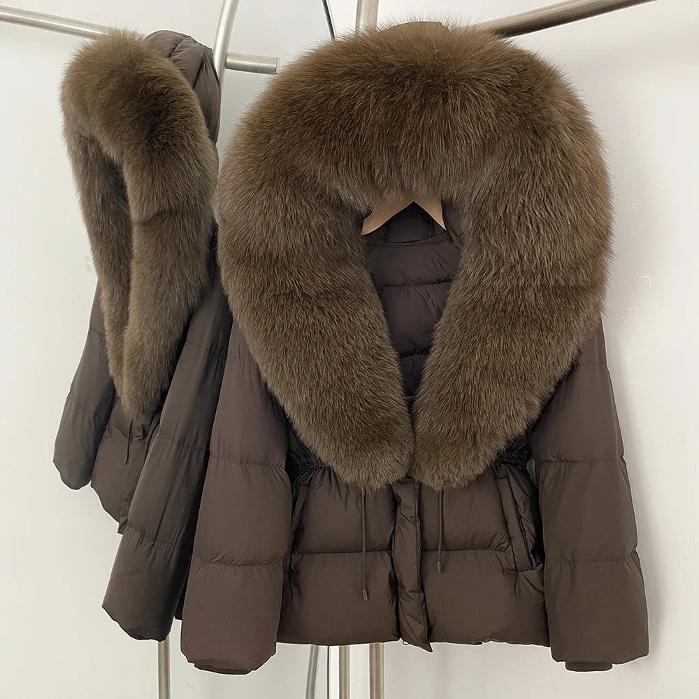 Reality Fur Jacket Real Fur Collar Duck Down Coat Female Winter Hooded Warm Fox Fur Coat Women Natural Raccoon Fur Puffer Jacket LadyShow.Store