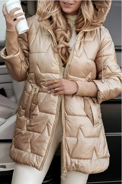 Parkas Coat Women Cotton Padded Jacket Hooded Outerwear Winter Thick Warm Pockets Zipper Puffer Windproof Mid Length Overcoat LadyShow.Store