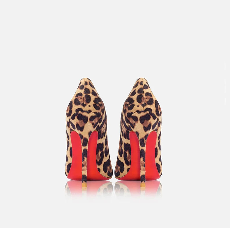 Elegant Women Heeled Luxury Brand Leopard Print Heels 2026 Trend Red Shiny Bottoms Pointed Toe Pumps Prom Ladies Shoes Women 8cm Pi-Mart