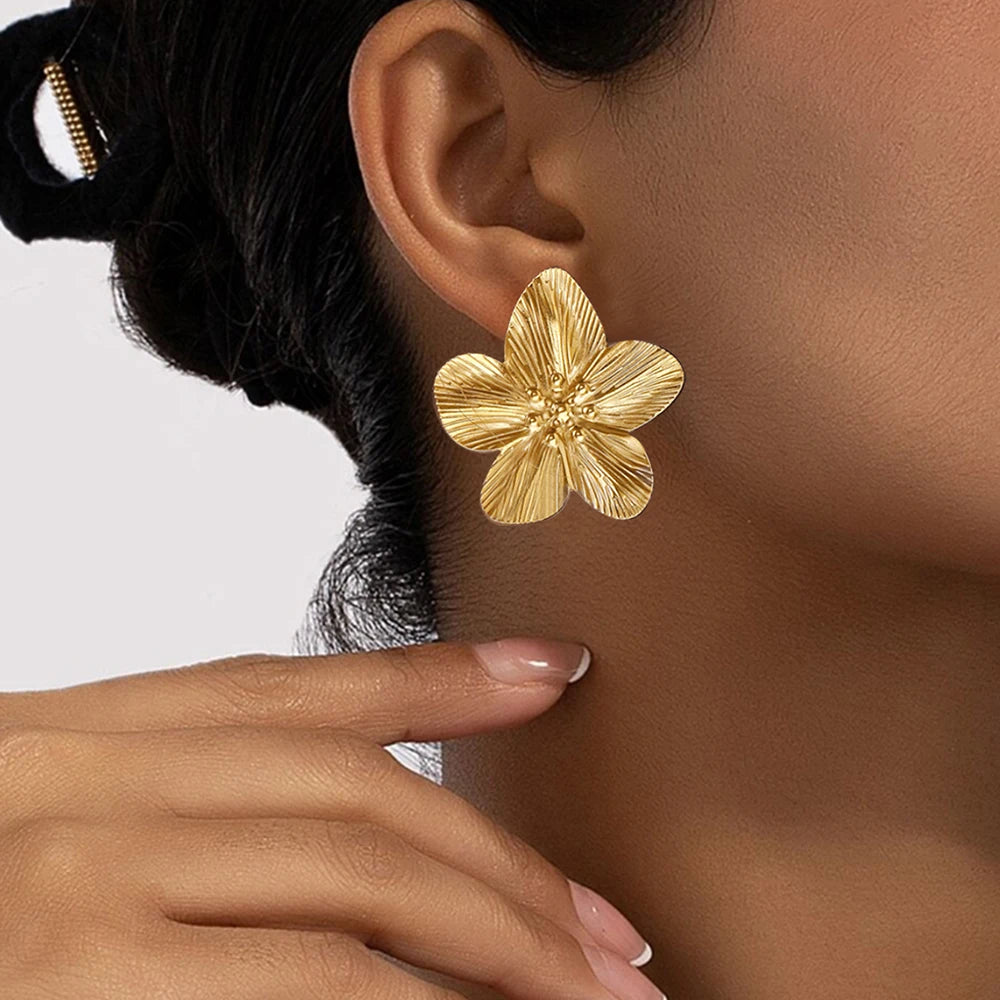 DOTIFI Stainless Steel Exaggerated Large Flower Design Earrings Female Fashion Retro Minimalist Ear Jewelry Party Creative Gifts Pi-Mart