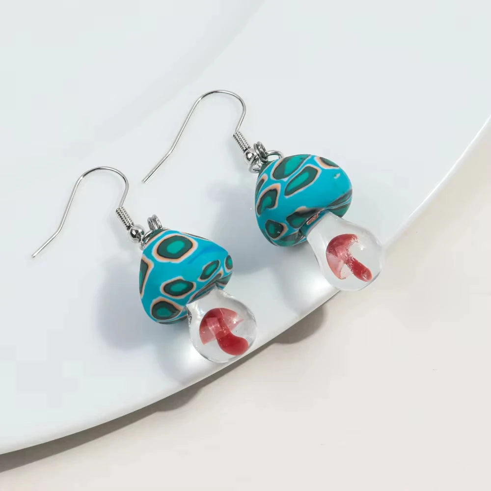 New Cute Polymer Clay Mushroom Acrylic Drop Earrings for Women Cartoon Colorful Flower Pendant Earring 2024 Trend Jewelry Gift Pi-Mart