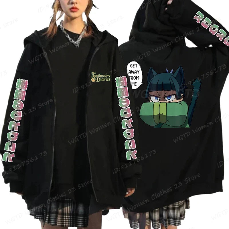 Funny The Apothecary Diaries Print Hoodies Men Women Casual Harajuku Zipper Hooded Pullovers Coat Anime Streetwear Sweatshirt LadyShow.Store