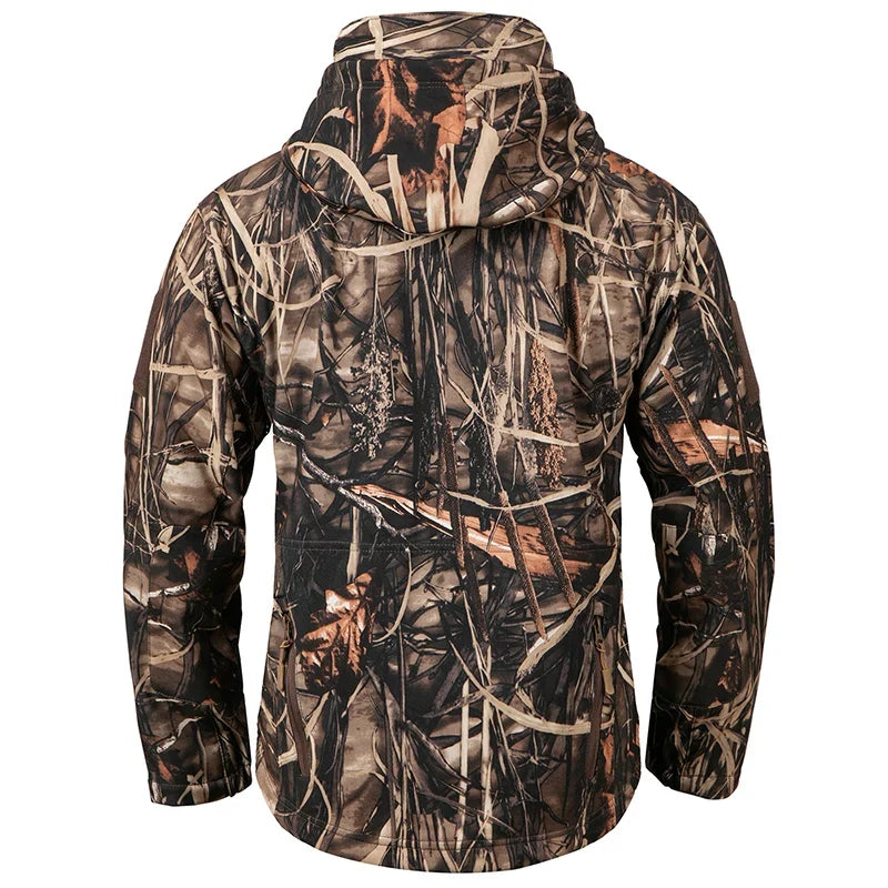 Men's Silent Soft Shell Camouflage Tactical Jacket Waterproof Warm Fleece Hunting Jackets Outdoor Hiking Fishing Hooded Coat LadyShow.Store