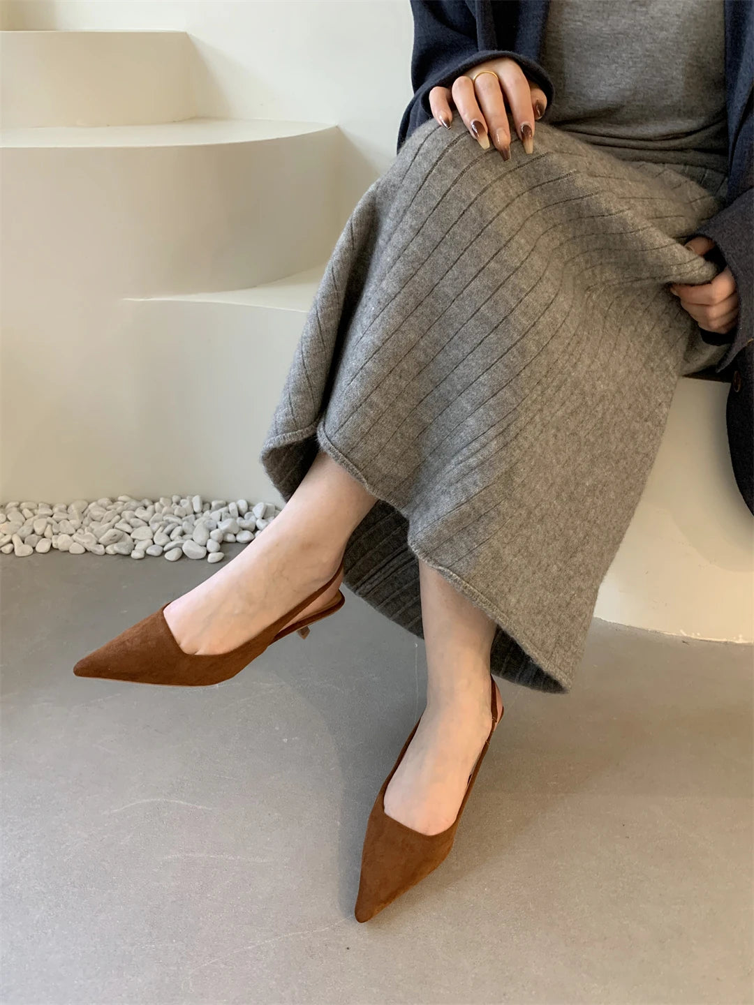 Bailamos Women Sandals Pointed Toe Elegant Low-heel Shoes Summer Fashion Slingback Woman Mules Shoes Pumps Dress Shoes Pi-Mart