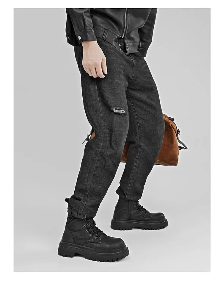 Men's boots 2025 autumn retro British style black workwear boots casual short boots versatile thick soled motorcycle boots Pi-Mart
