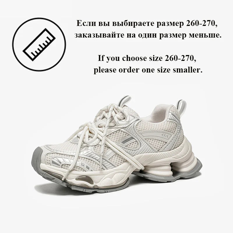 BEAUTODAY Chunky Sneakers Women Synthetic Leather Mesh Round Toe Lace-up Sports Trainers Ladies Patchwork Shoes Handmade 29A51 LadyShow.Store