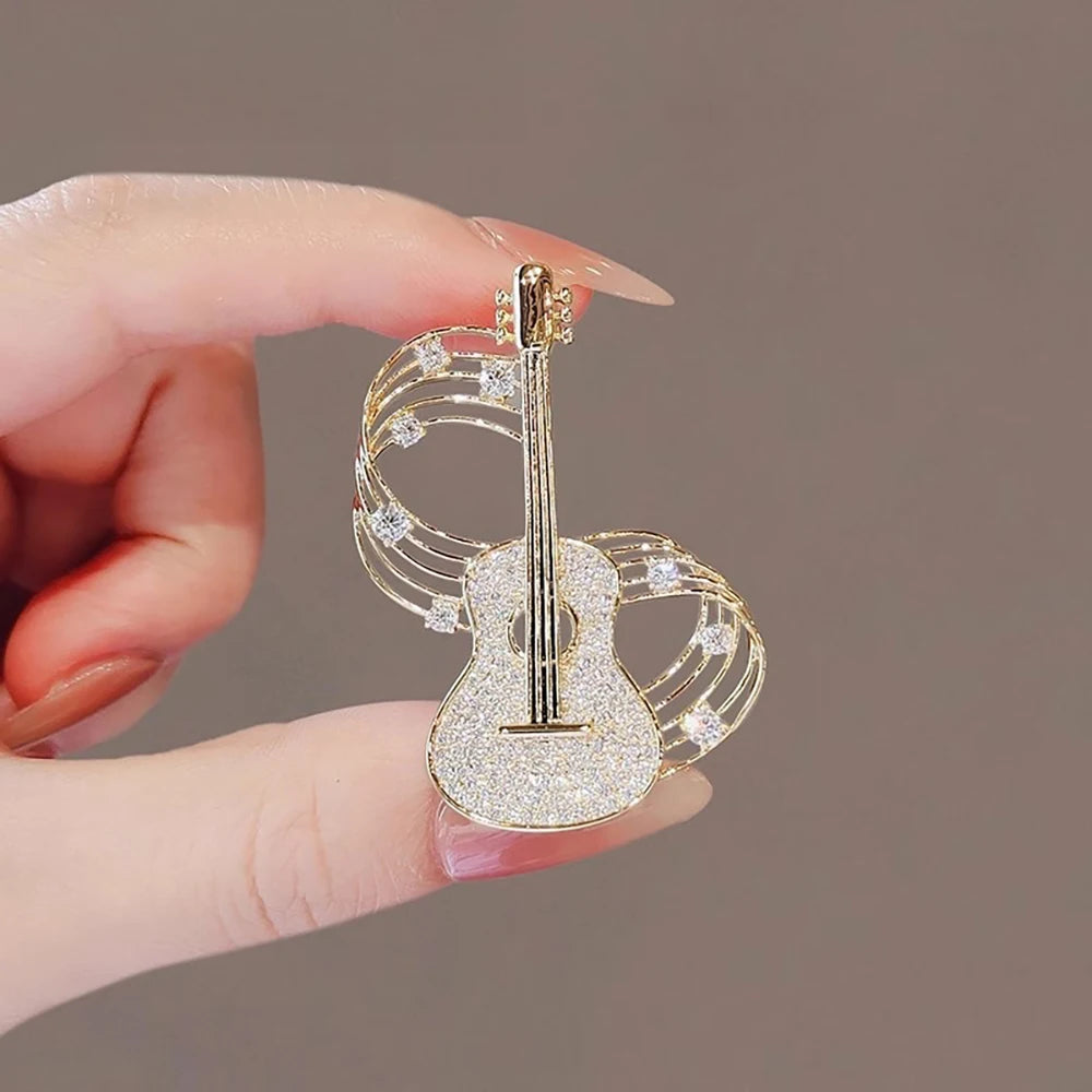 Trendy Guitar Brooch Shining Rhinestones New Unique High-end Design Creative Elegance Brooch Chest Flower Party Delicate Jewelry Pi-Mart