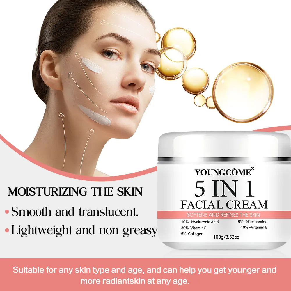 5 In 1 Fade fine lines Firming Face Serum Moisturizing brightning Vitamin C Hyaluronic Acid Facial Serum Shrink Pores Skin Care Pi-Mart