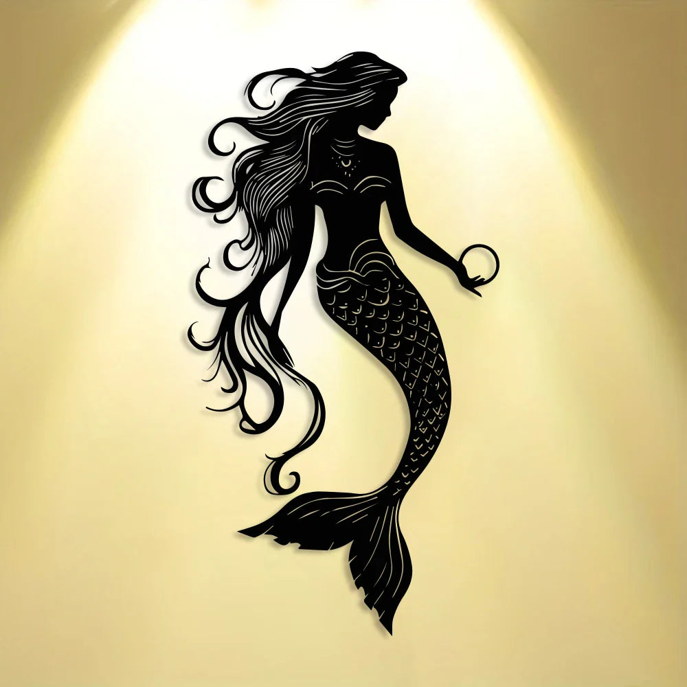 Elegant Mermaid Metal Wall Art - 1pc Minimalist & Abstract Sea Creature Decor, Reusable Iron Sign for Home, Office, Room Decor LadyShow.Store