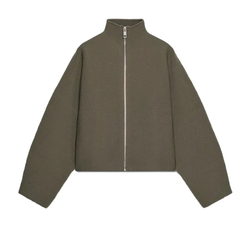 Vintage Stand Collar Women's Cropped Jacket Zipper Loose Full Sleeve Thick Warm Coat 2025 Autumn Winter Lady New in Outwear LadyShow.Store