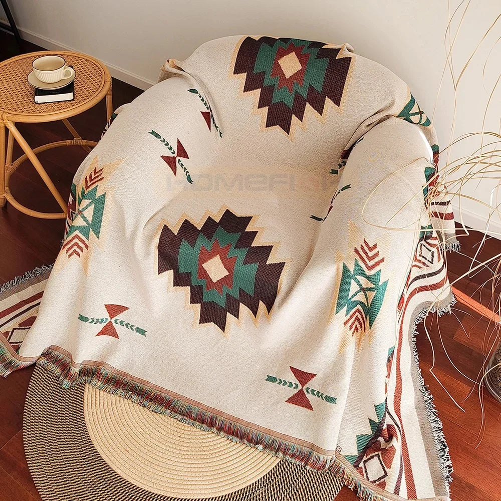 Aztec Blanket Oversized Boho Throw Blanket with Fringe Southwestern Geometric Tapestry Vintage Woven Throw Blankets Double-S Pi-Mart