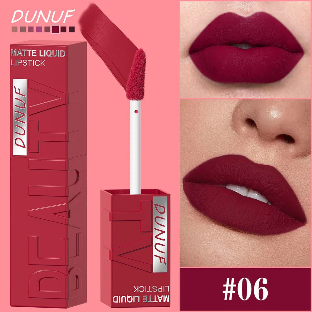 Matte Velvet Lipstick Lip Gloss Waterproof Smooth Long-Lasting Non-sticky Non-transfer Deep Red Nude Y2K Daily&Party Makeup Gift Tri Light Beauty