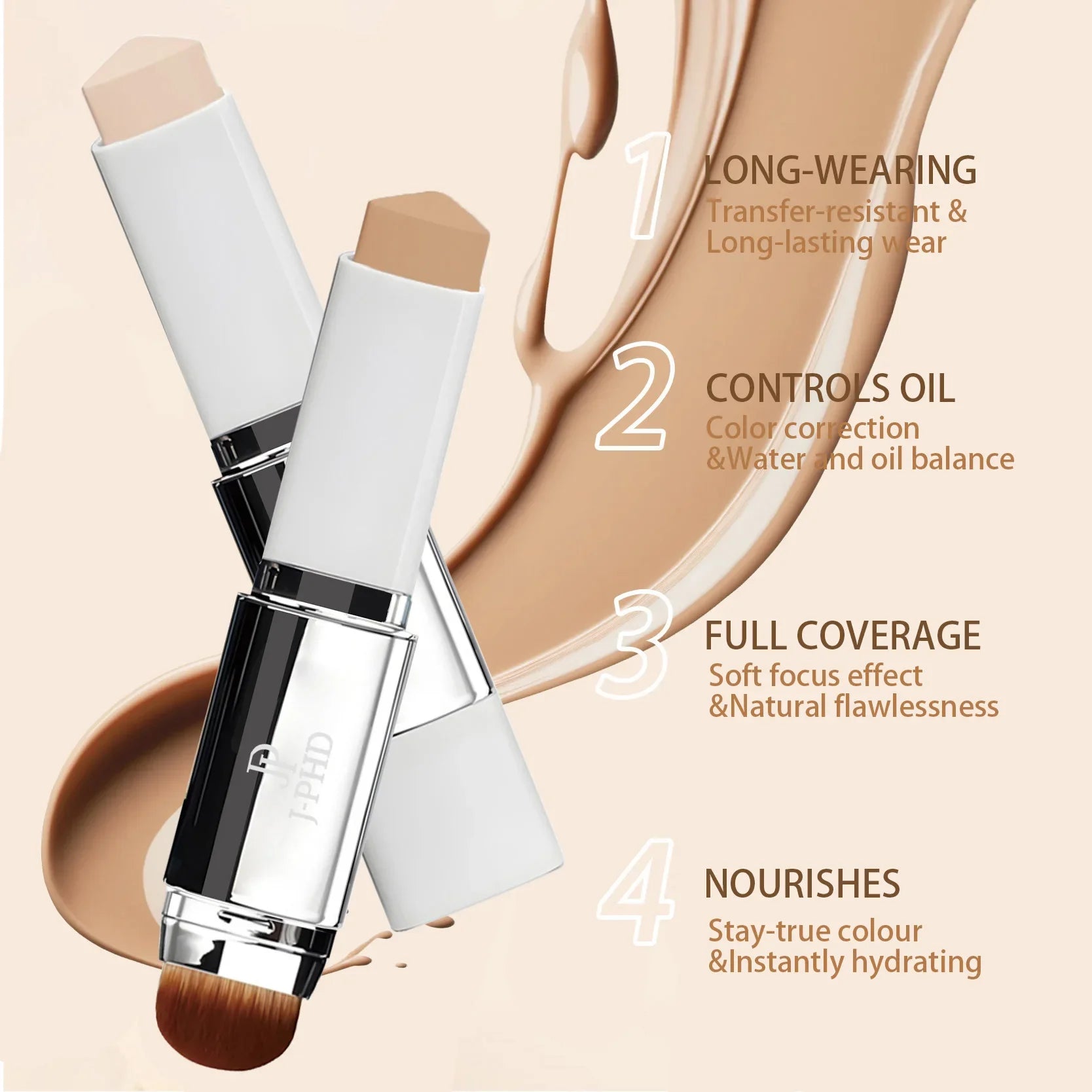 Two-in-one Brush Head Foundation Stick, Lightweight and Smooth, Long-lasting Coverage, Creating A Perfect Makeup Effect Tri Light Beauty