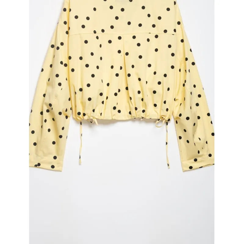 Women's Polka Dots Jacket with Tie New 2026 Spring Long Sleeve High Collar Loose Women Versatile Short Coats Chic Female Jackets LadyShow.Store