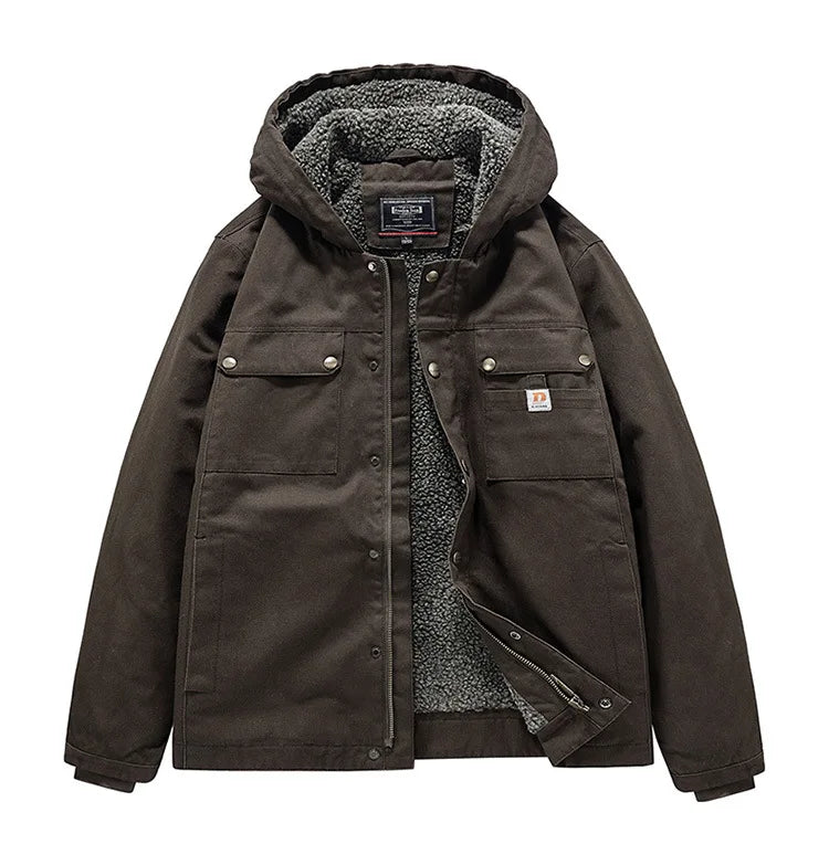 New Fashion Men Hooded Fleece Warm Down Jackets Casual Fit Coats Quality Male Cotton Multi-pockets Cargo Jackets Tooling Coats 4 Pi-Mart