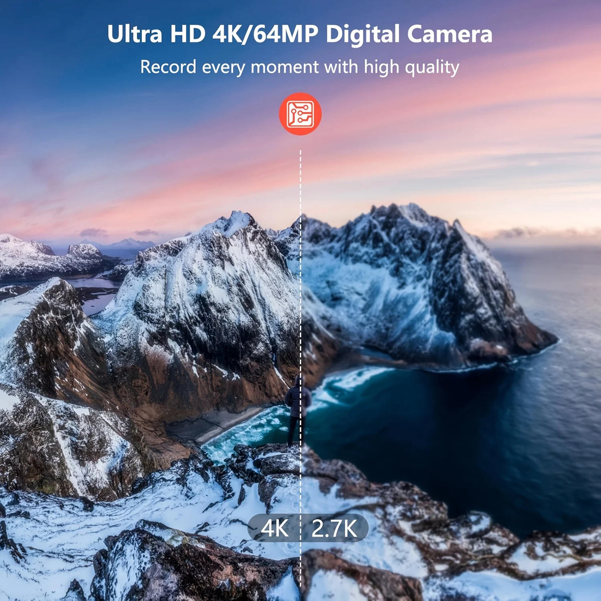 4K Digital Camera for Photography,4k Camera with Ring Light，180° Flip Screen Camera for Vlogging with Beauty Mode,Point and Shoot Digital Cameras for Beginner with SD Card，Christmas Gift Pi-Mart