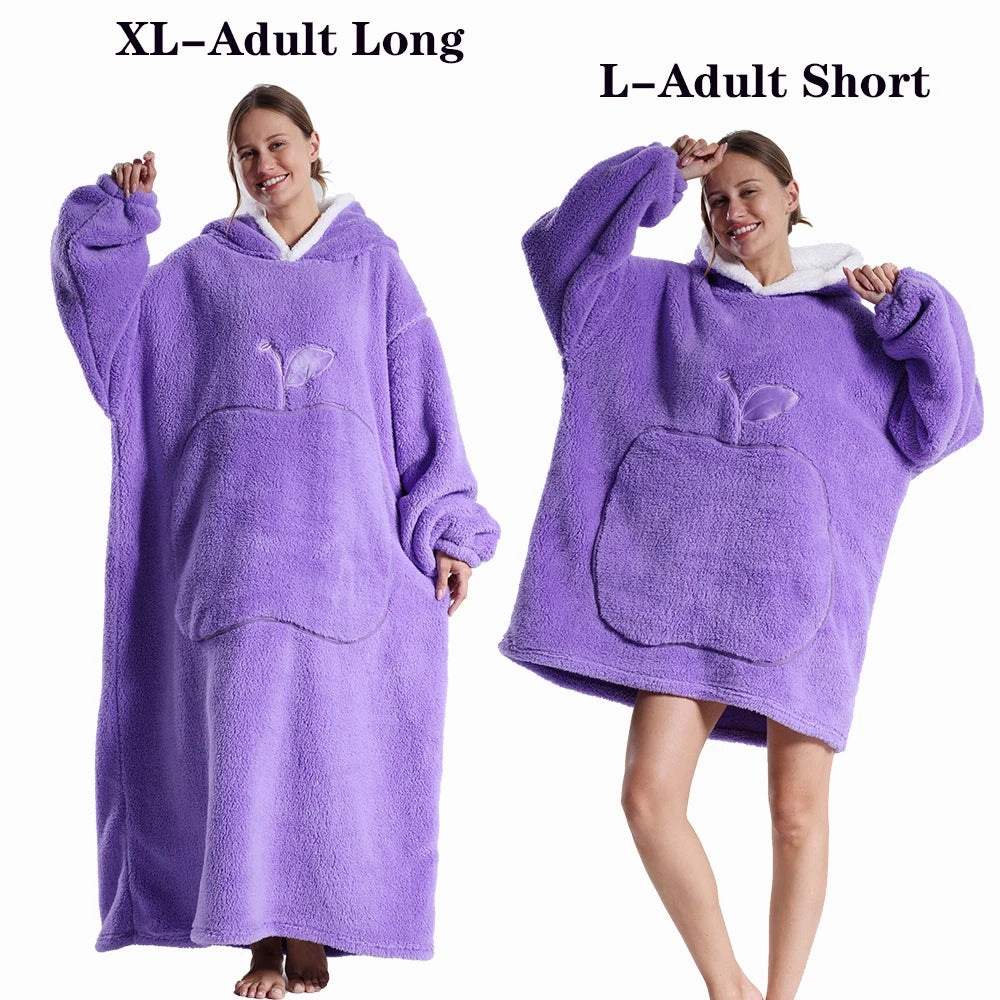 Women Plush Fleece Blanket Men Warm Thick Hoodies Adult Giant TV Blanlets with Sleeves Super Long Cold-proof Homewear Pajamas Pi-Mart