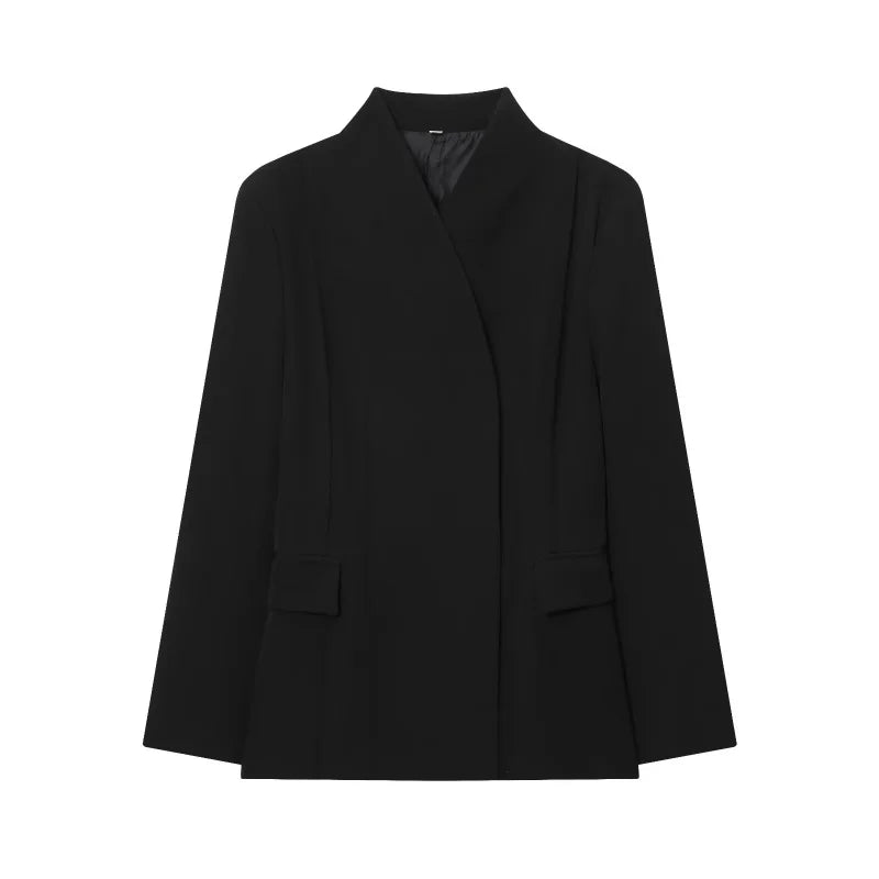 ETJ 2025 women's new fashion design three-dimensional cut high collar slim suit jacket & matching casual trousers LadyShow.Store