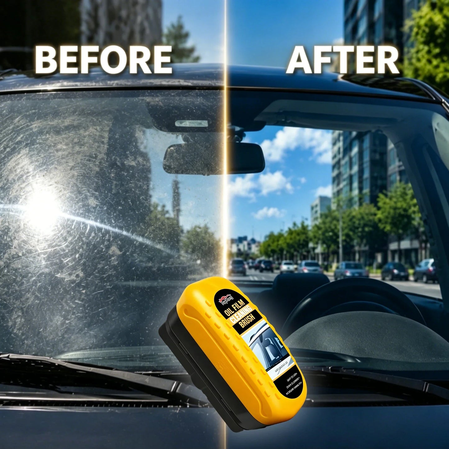 High Efficiency Car Windshield Oil Stain Remover Brush, Clear Bright Auto Glass Oil Film Cleaner LadyShow.Store