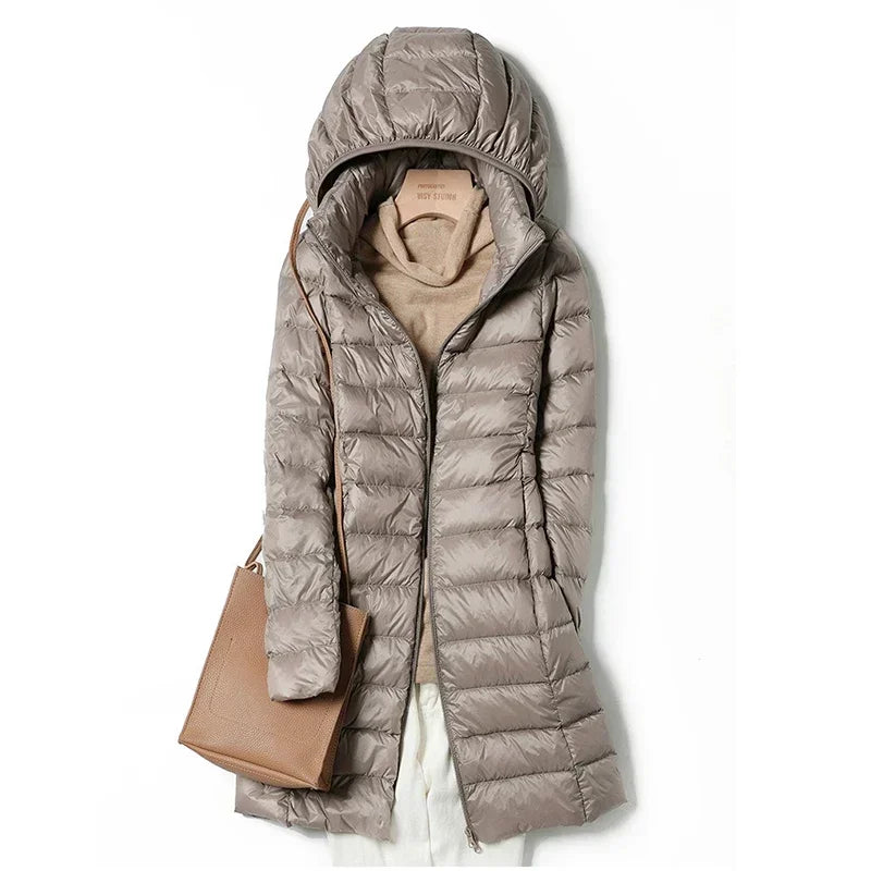 Plus Size Winter Womens Fashionable Outerwear Down Jackets Long Light Thin Coat Puffer Jacket Korean Slim Remove Hooded Parka LadyShow.Store