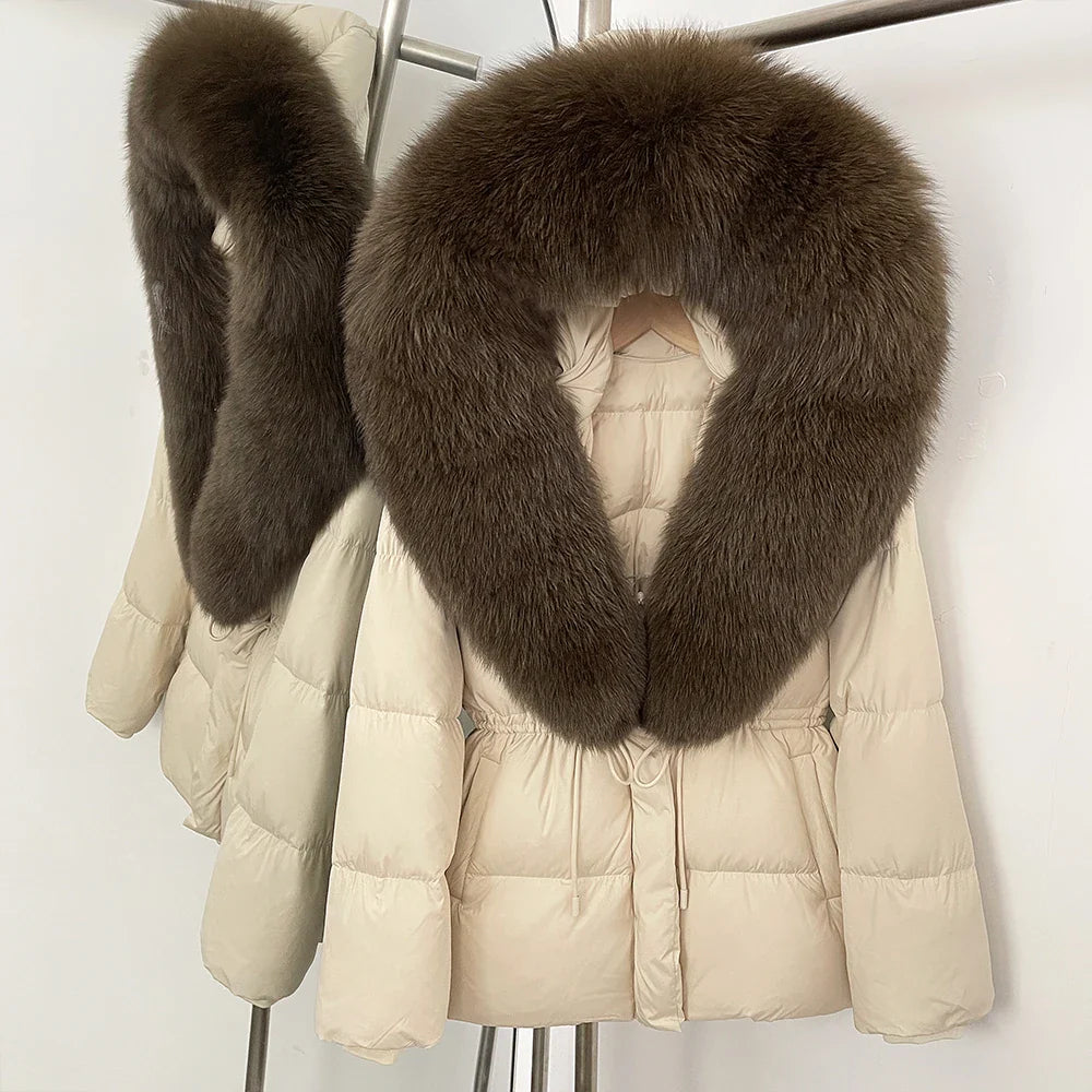 Reality Fur Jacket Real Fur Collar Duck Down Coat Female Winter Hooded Warm Fox Fur Coat Women Natural Raccoon Fur Puffer Jacket LadyShow.Store