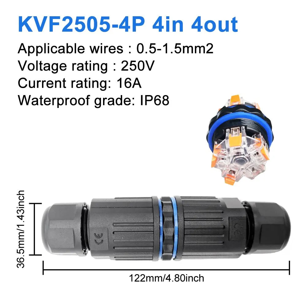 IP68 Waterproof Cable Connector Quick Connection KVSF-15 2 in 2 out 2/3/4/5 Pin Electrical Terminal Adapter Wire Connector Pi-Mart