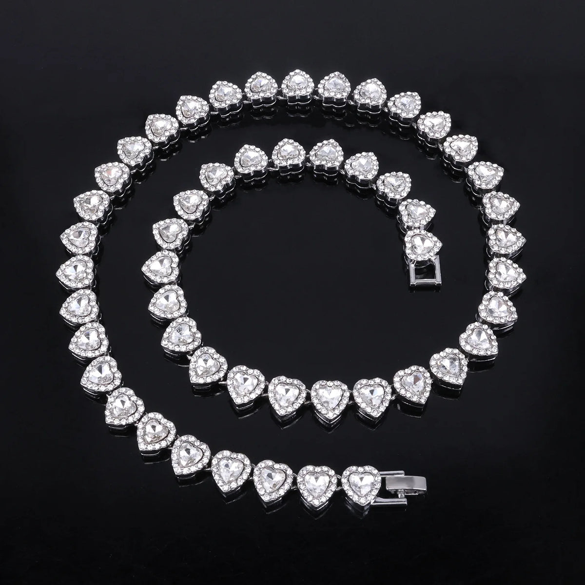 Yupsk 45CM/20CM Shiny Heart Rhinestone Hip Hop Rock Tennis Chain Bracelet Necklace for Women Men Trendy Jewelry Set Gift Pi-Mart