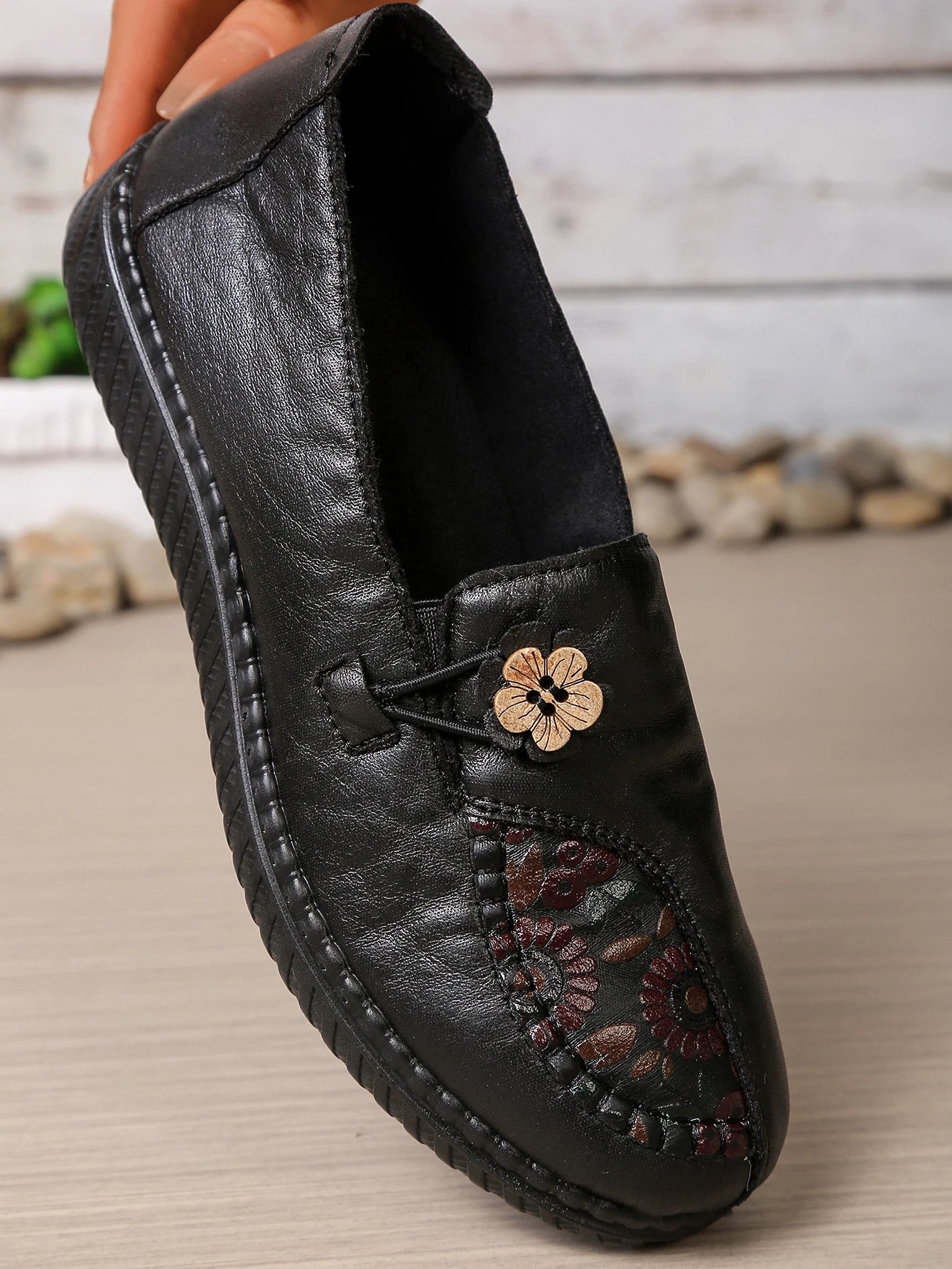 Women's Spring Autumn Leather Loafers Floral Embossed Slip‑On Flats Anti‑Slip Comfort Casual Mom Daily Walking Free Shipping Pi-Mart
