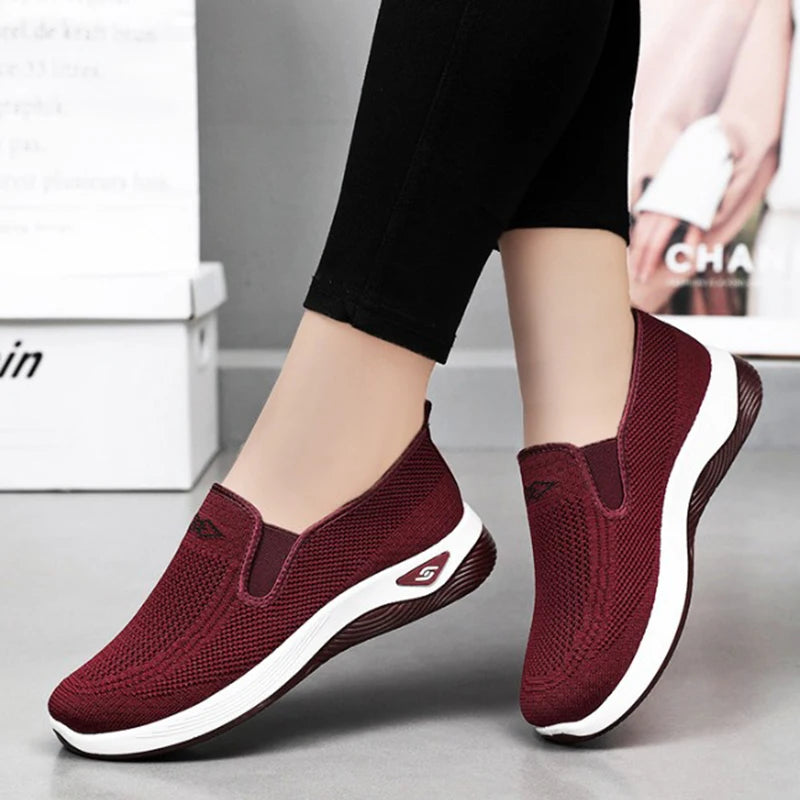 Women's Shoes Spring and Autumn New Mesh Breathable Casual Shoes Outdoor Lightweight Non-slip Wedge Heel Thick-soled Sneakers Pi-Mart