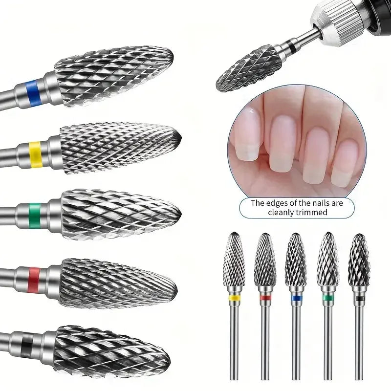 Tungsten Carbid Nail Drill Bits Electric Manicure Drill Accessory Milling Cutters for Nail Gel Polish Remover Nail Tools Efiles Tri Light Beauty